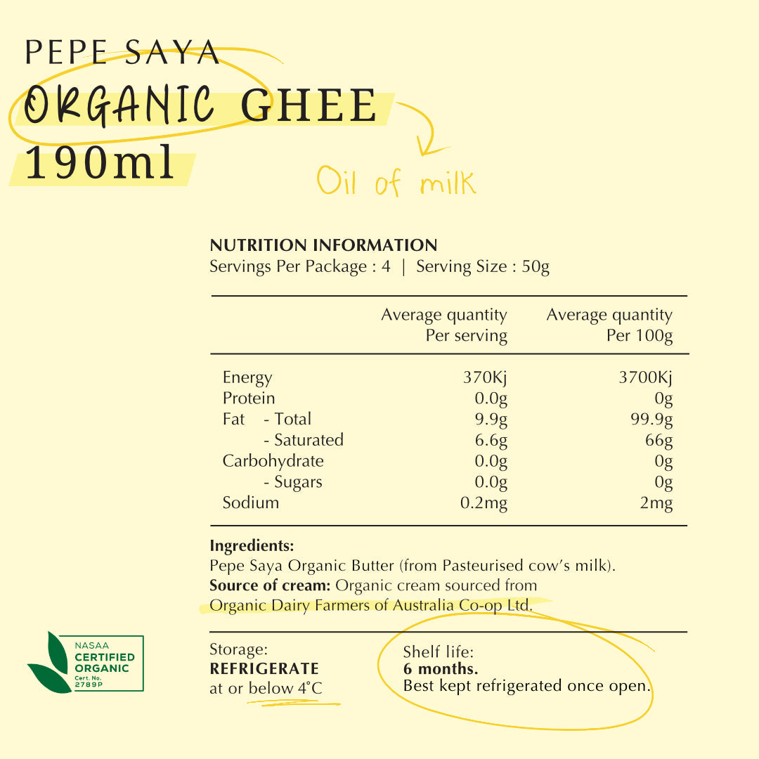 Pepe Saya Organic Ghee 190ml